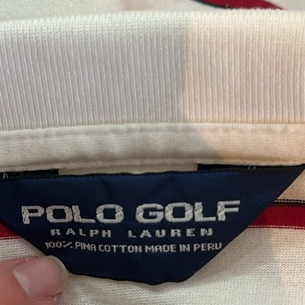 Polo Golf Ralph Lauren Pebble Beach‎ Golf Shirt Men's Size Large Red White Blue
